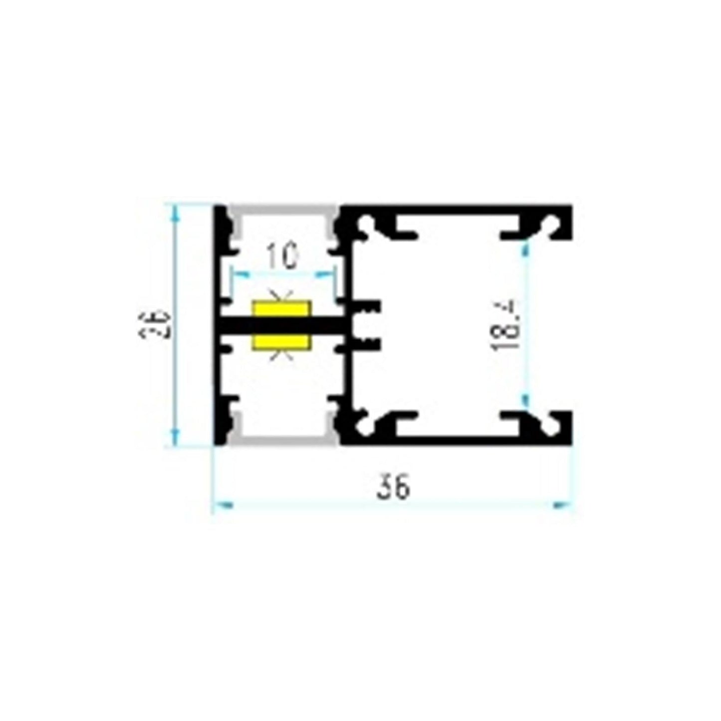 Profilé Aluminium 2m pour Double Ruban LED, Installation en Saillie, Noir