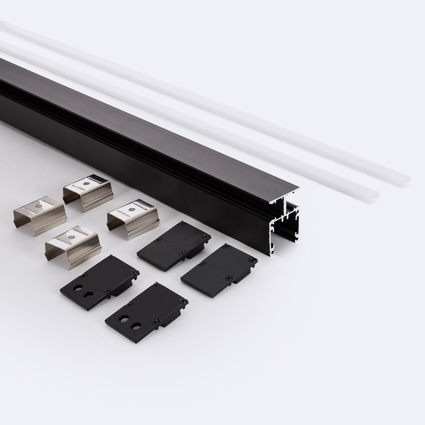 Profilé Aluminium 2m pour Double Ruban LED, Installation en Saillie, Noir