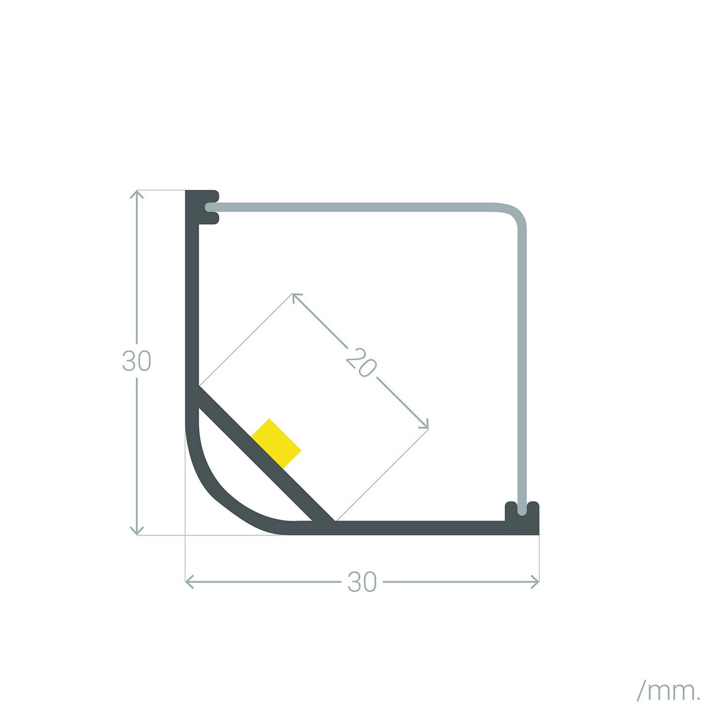 Profilé d'Angle Triangulaire Aluminium 2m pour Ruban LED 20mm