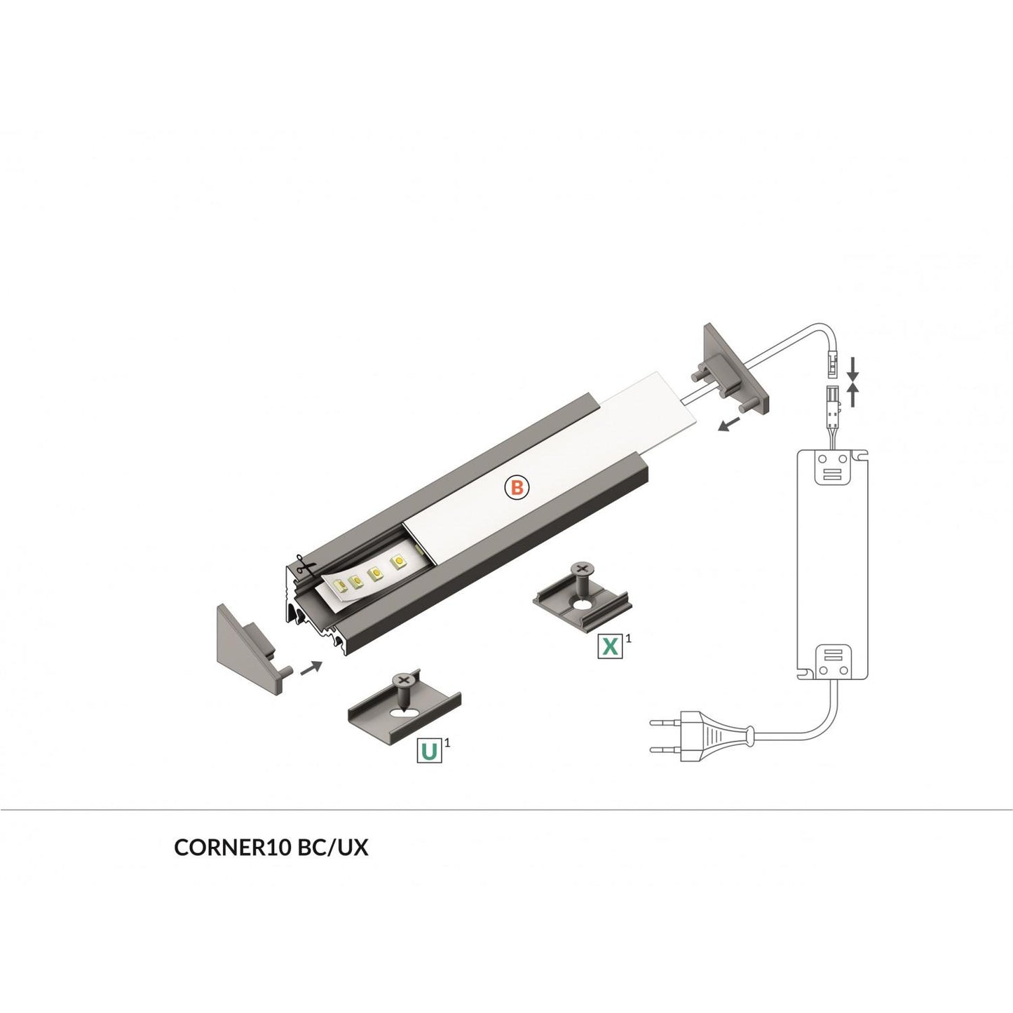 Profilé Aluminium 1m Angle Variable pour Rubans LED jusqu'à 10mm