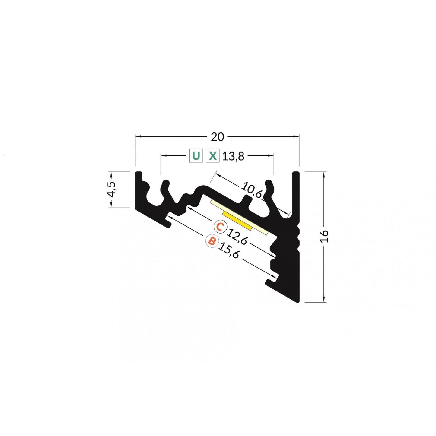 Profilé Aluminium 1m Angle Variable pour Rubans LED jusqu'à 10mm
