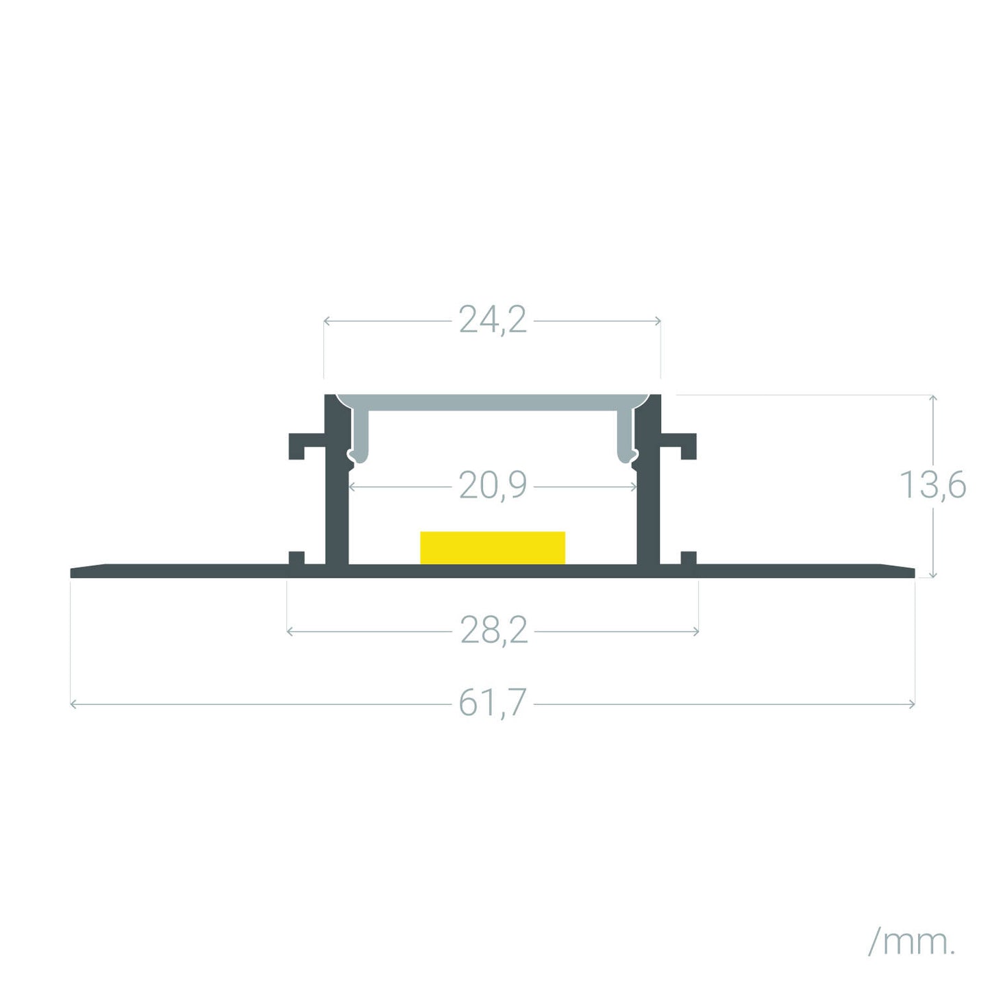 Profilé Aluminium pour Ruban LED, Intégration Plâtre/Placo, 20 mm, Noir
