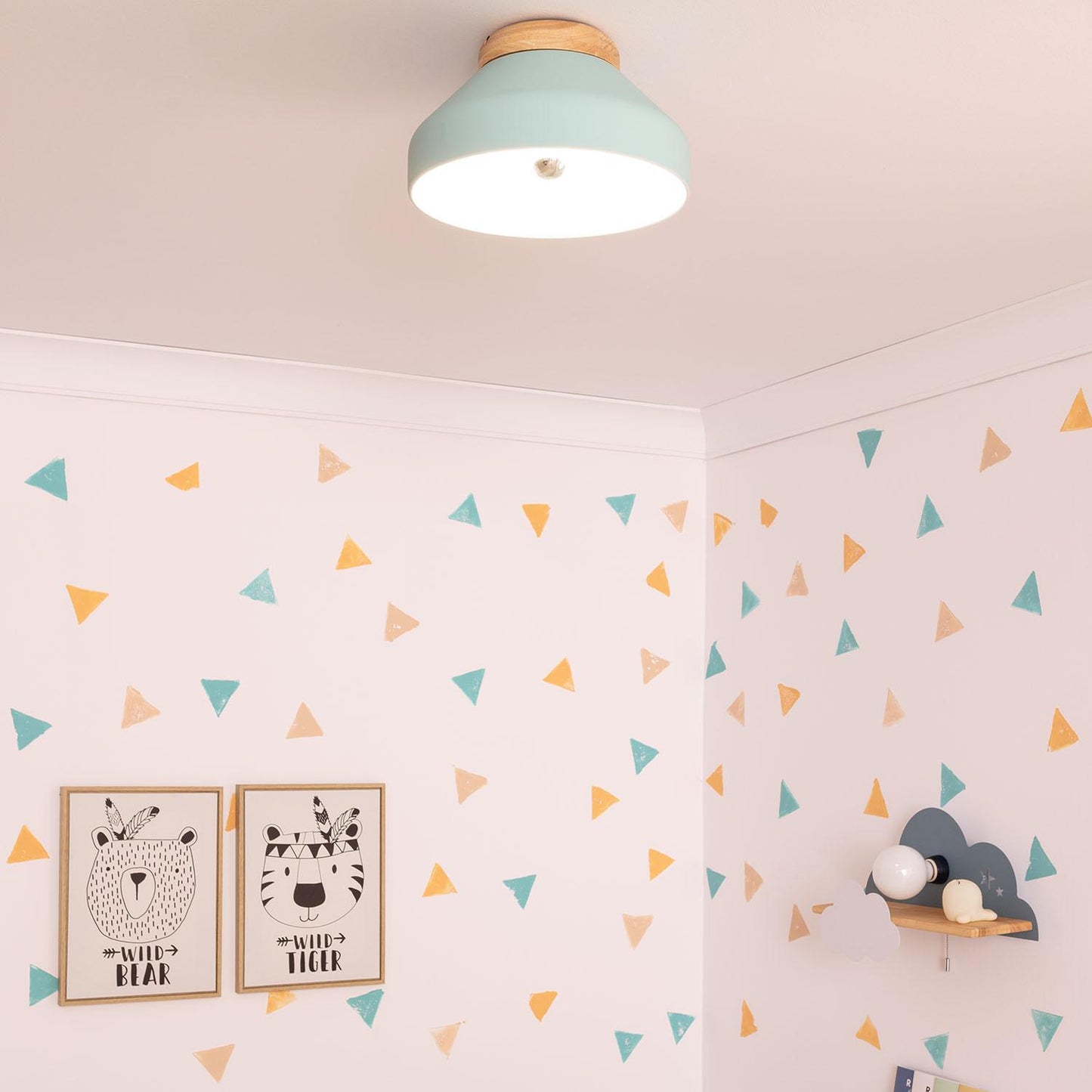 Plafonnier Rond en Aluminium et Bois Ø300 mm IP20