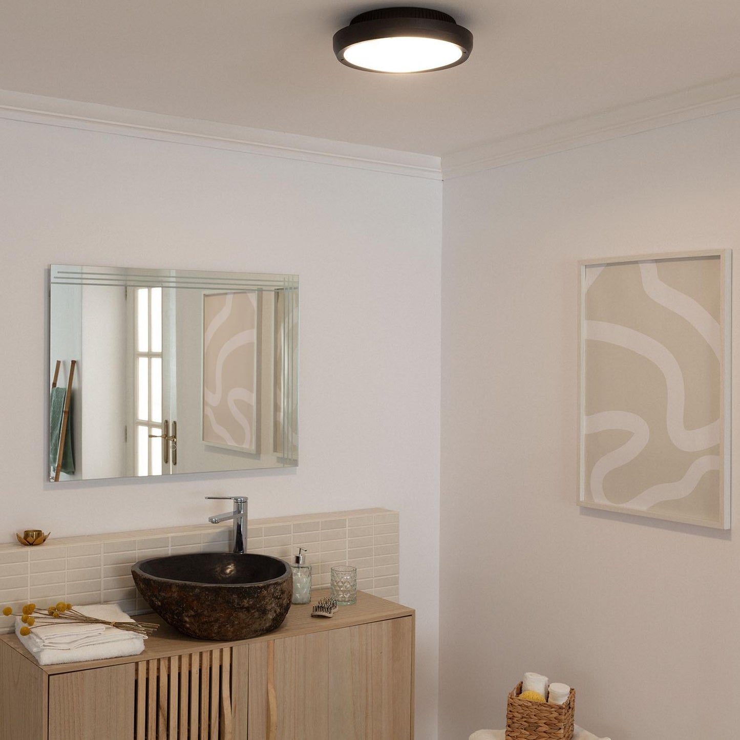Plafonnier Extérieur Rond IP65 20W Noir, Installation en Saillie