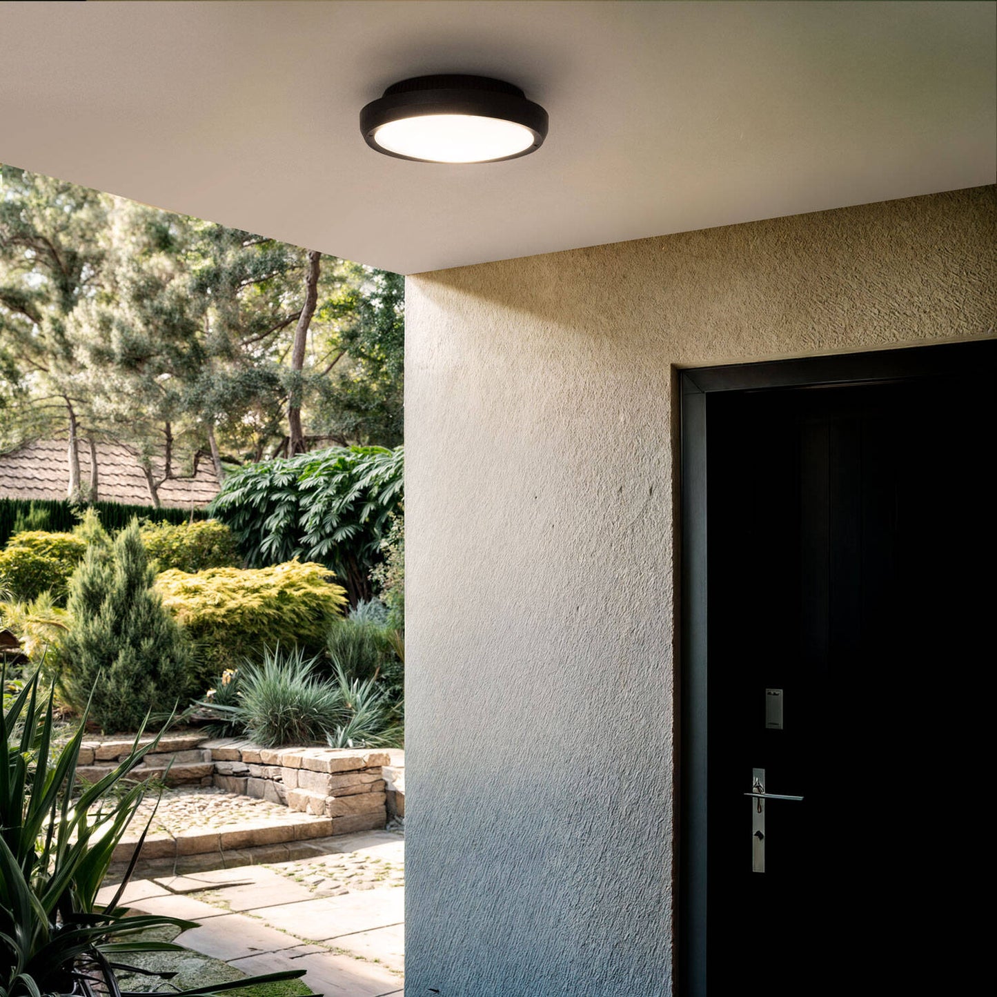 Plafonnier Extérieur Rond IP65 20W Noir, Installation en Saillie