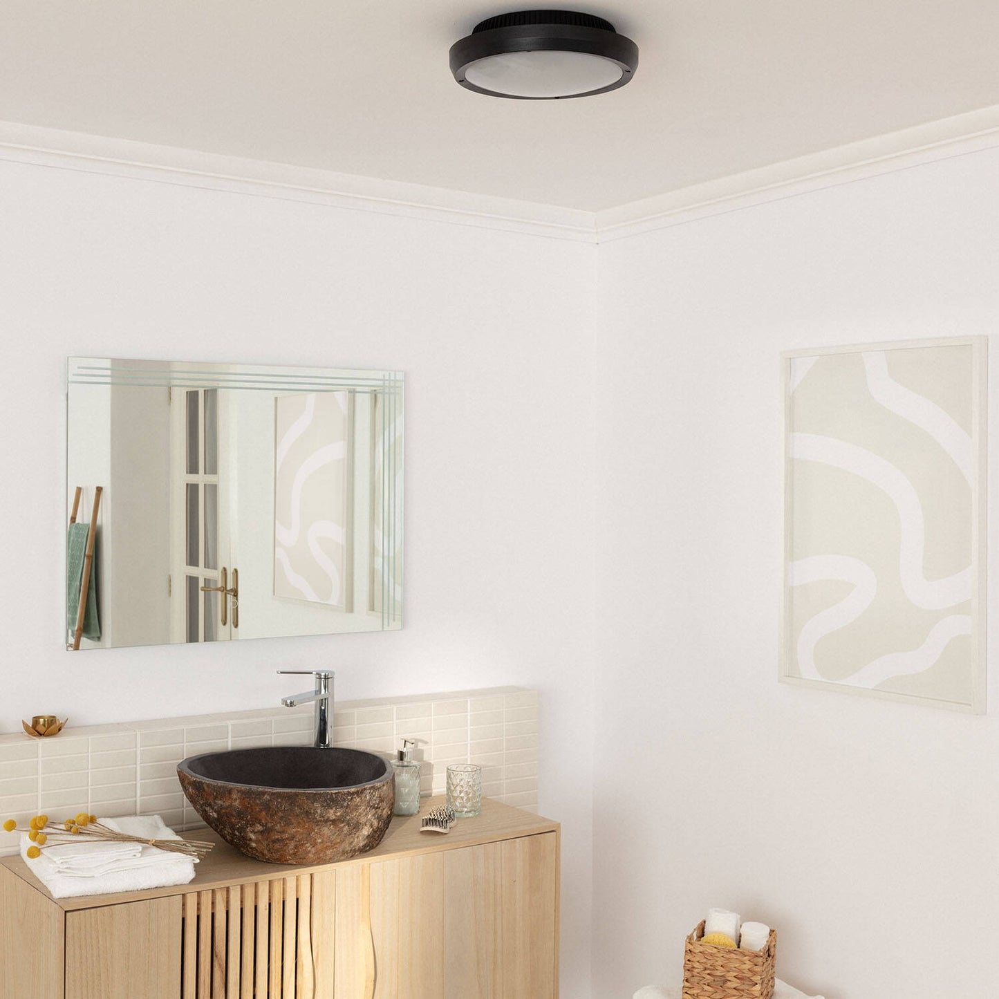 Plafonnier Extérieur Rond IP65 20W Noir, Installation en Saillie