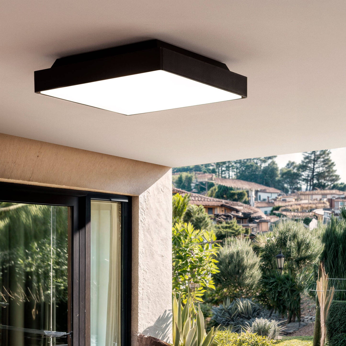 Plafonnier Extérieur Carré Julius 20W IP65, Double E27, Noir