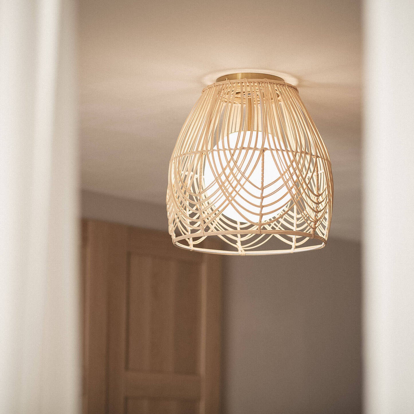 Plafonnier Rotin et Verre E27 25W IP20