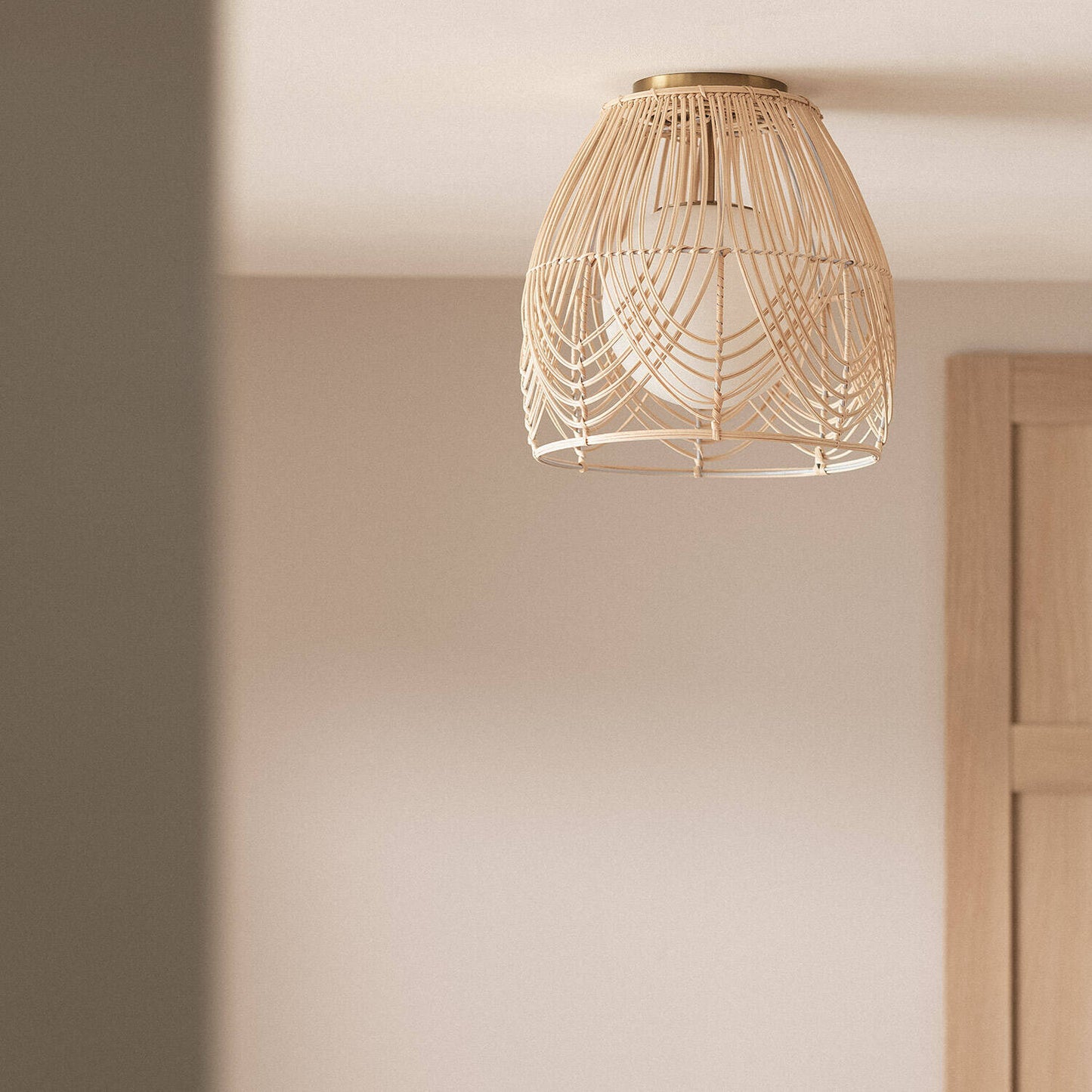 Plafonnier Rotin et Verre E27 25W IP20