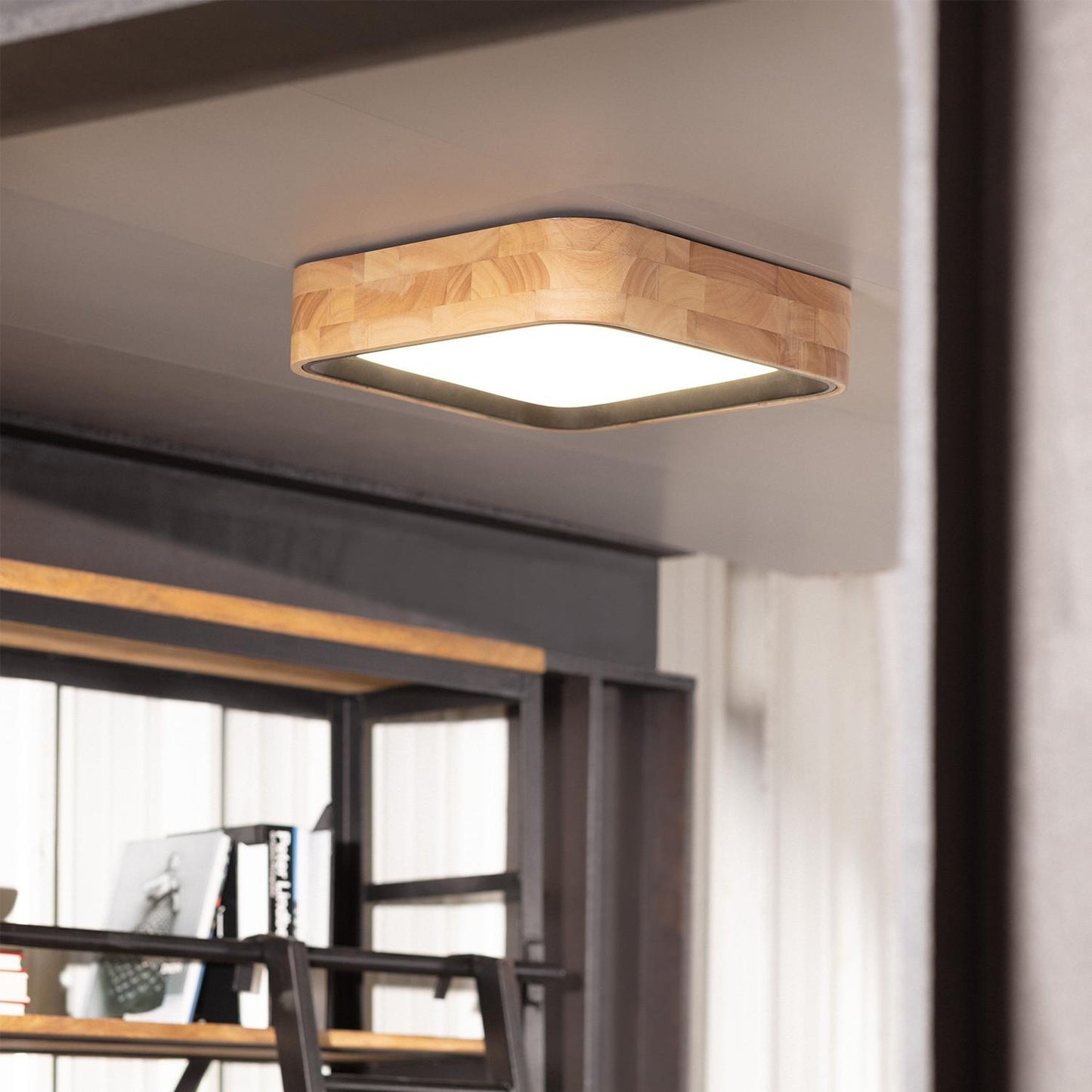 Plafonnier LED Carré 15W 370mm Bois Noir IP20