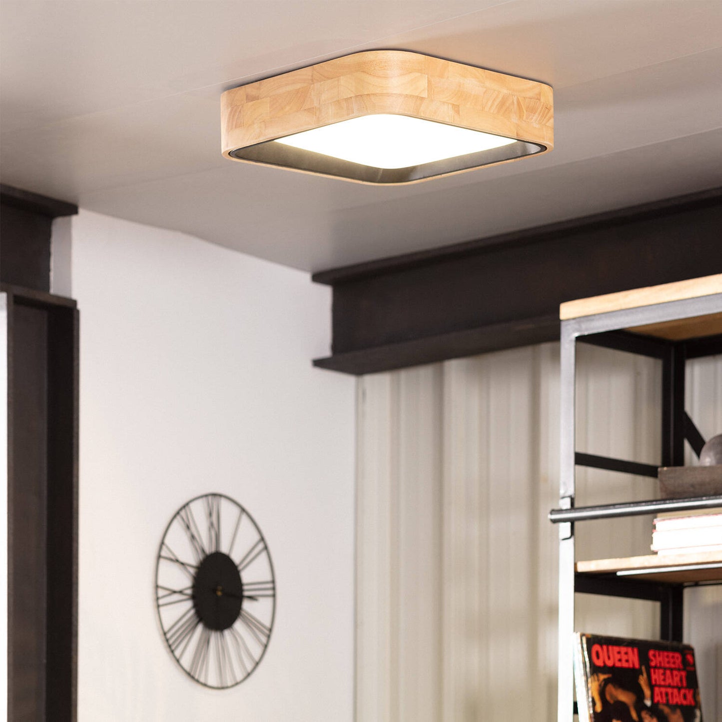 Plafonnier LED Carré 15W 370mm Bois Noir IP20