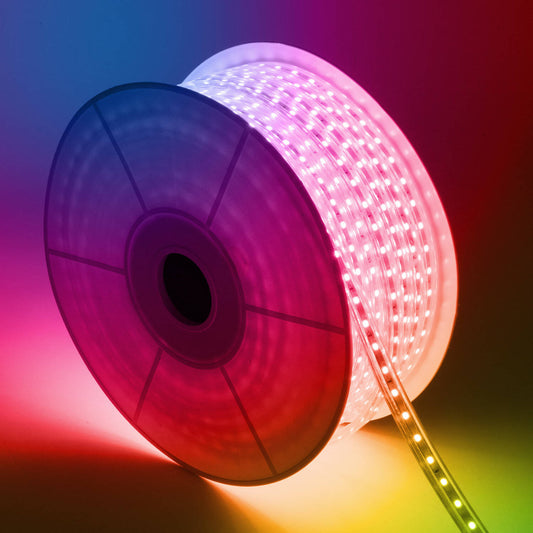 Ruban LED RGB Dimmable 220V, 10W/m, IP65, 50m, Extérieur et Intérieur