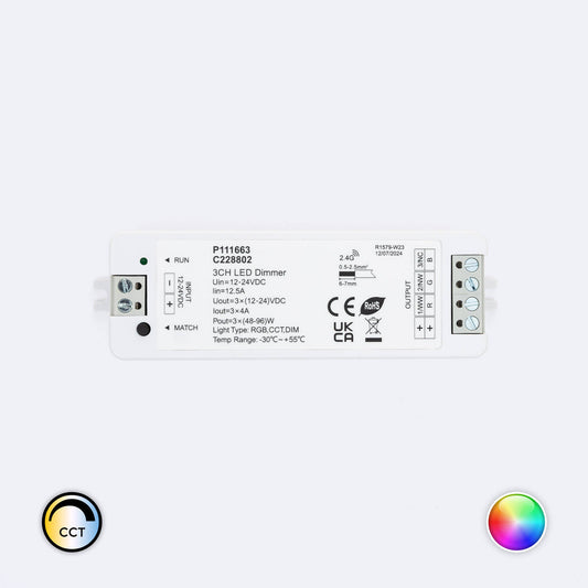 Contrôleur Variateur LED 96W IP20 pour Ruban LED, Télécommande RF, 12/24V DC
