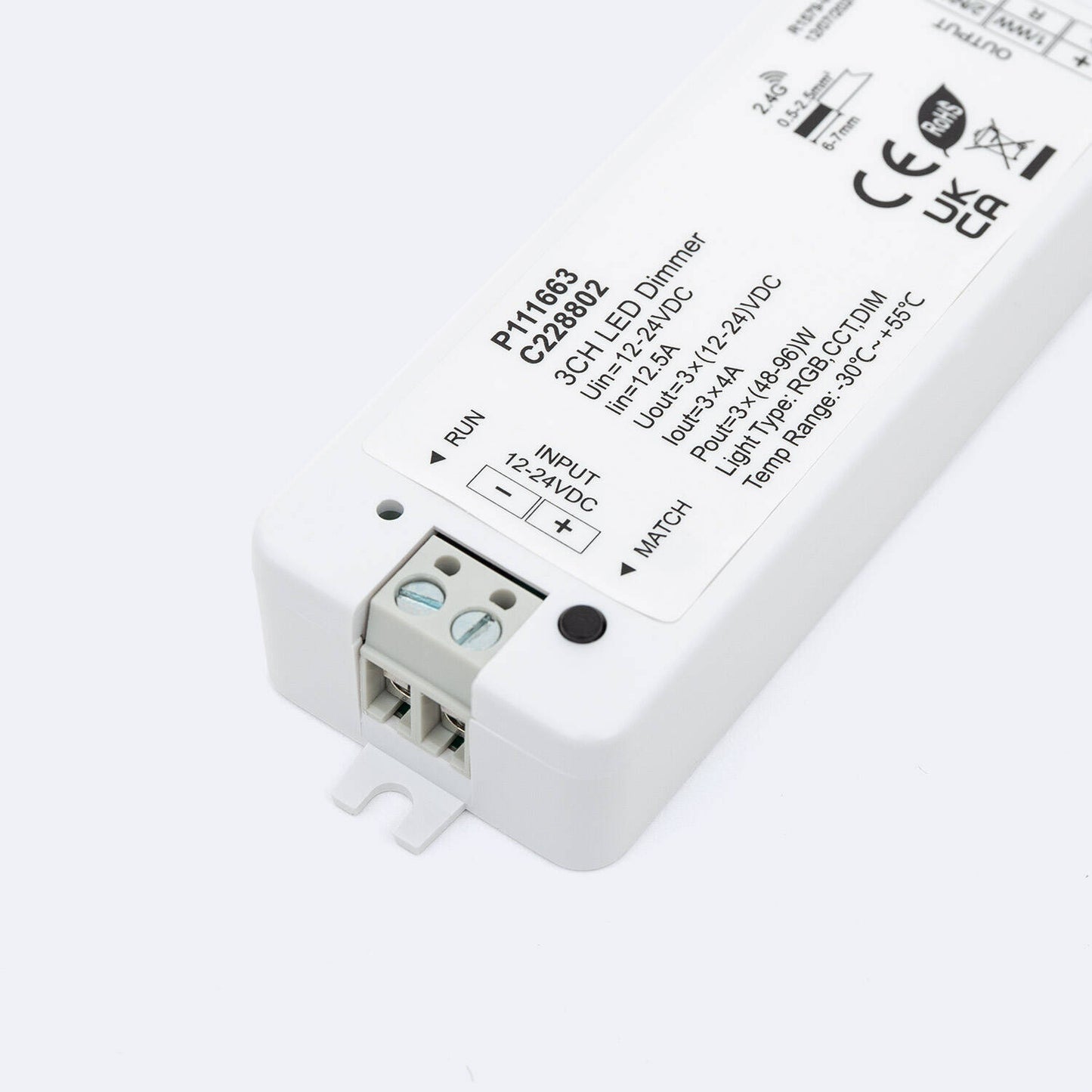 Contrôleur Variateur LED 96W IP20 pour Ruban LED, Télécommande RF, 12/24V DC