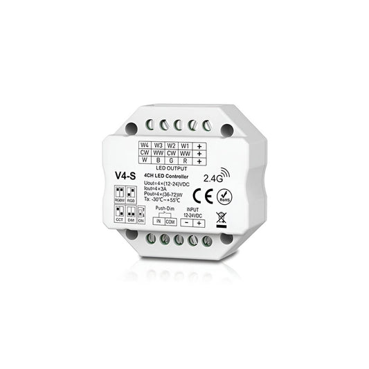 Contrôleur Variateur LED 72W 12/24V DC, IP20, Télécommande RF