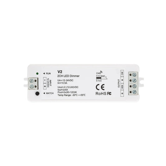 Contrôleur Variateur pour Ruban LED 12/24V DC, 120W, IP20, Dimmable, 2 Canaux RF