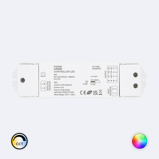 Contrôleur Variateur pour Ruban LED RGB-CCT, 220-240V AC, IP20, Intérieur