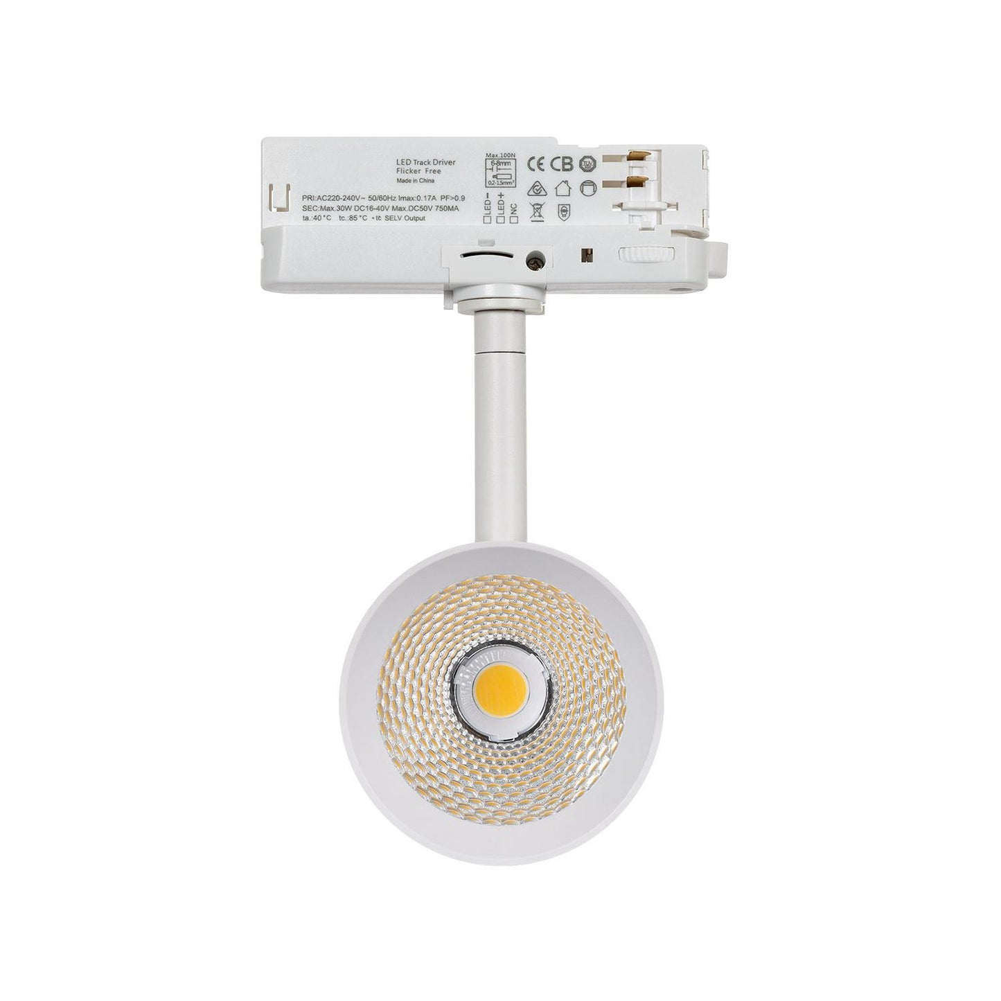 Spot LED sur Rail Triphasé 30W, IP20, Orientable, Blanc