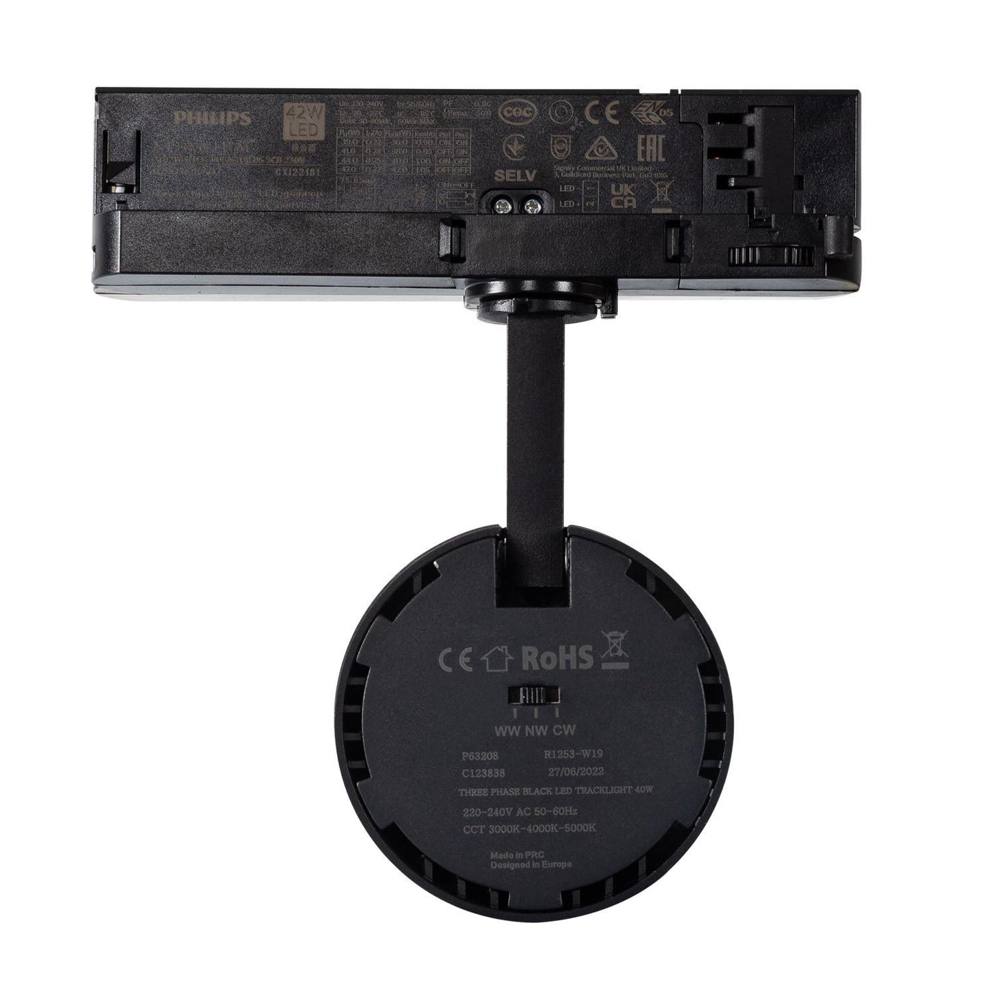 Spot LED sur Rail Triphasé 40W IP20 Noir, Installation Facile