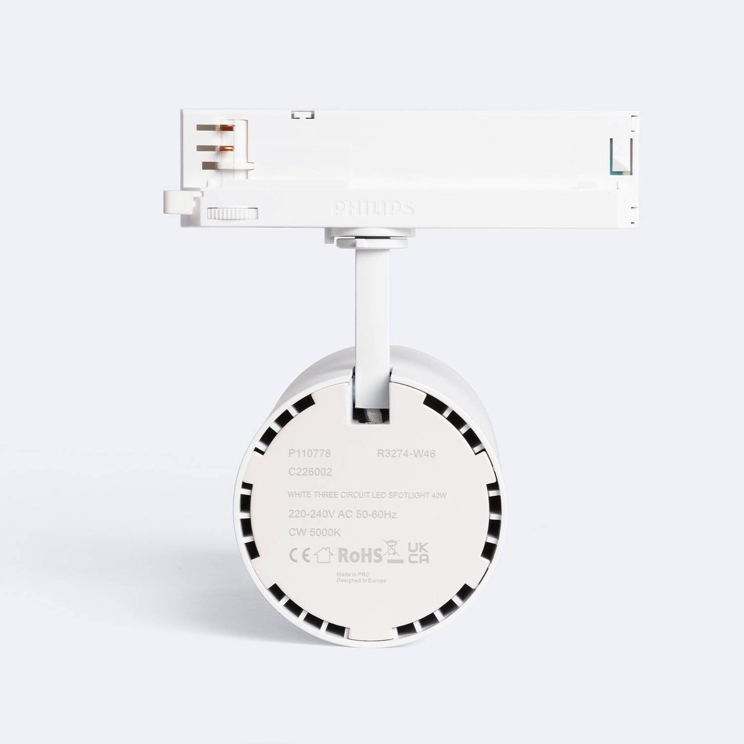 Spot LED sur Rail Triphasé 40W, Blanc, IP20, Non Dimmable, 4000 lm