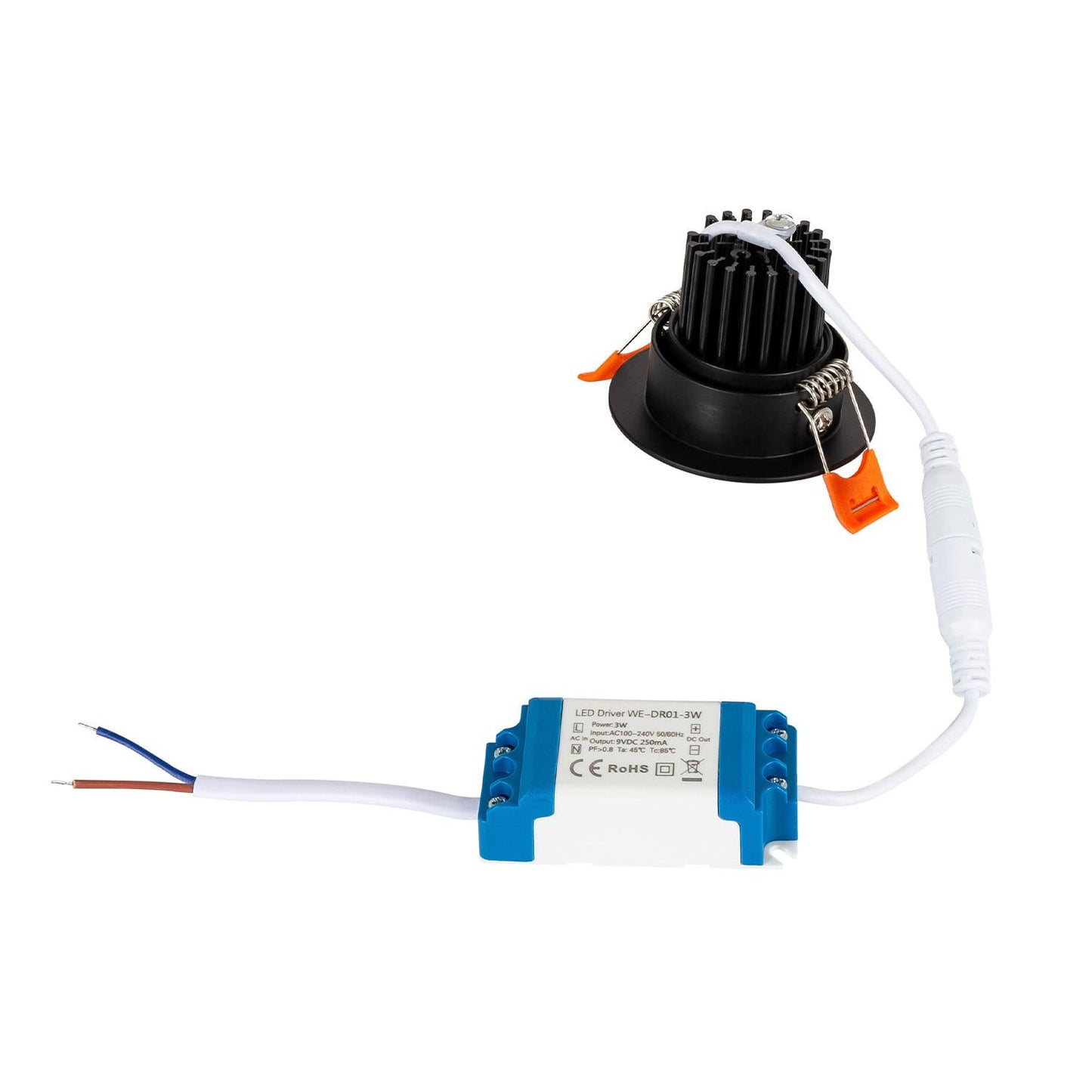 Spot Downlight LED 3W Rond Encastrable COB Noir IP20