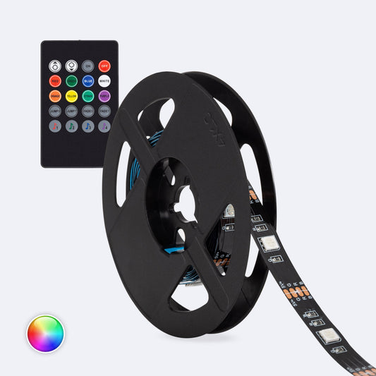 Ruban LED RGB 5V 10W/m, 2m, IP20, Dimmable avec Télécommande USB