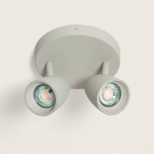 Plafonnier Rond Orientable 2 Spots GU10, Aluminium, IP20