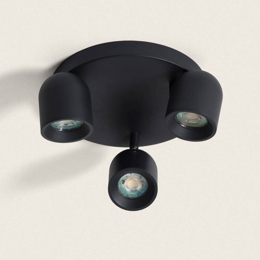 Plafonnier LED Rond Orientable 3 Spots 15W IP20 Noir