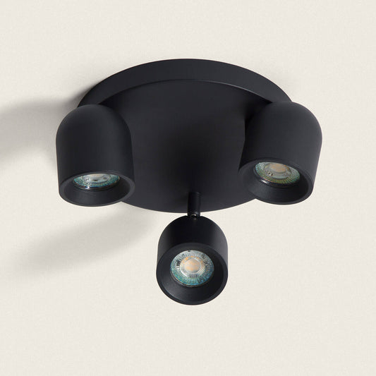 Plafonnier LED Rond Orientable 3 Spots 15W IP20 Noir
