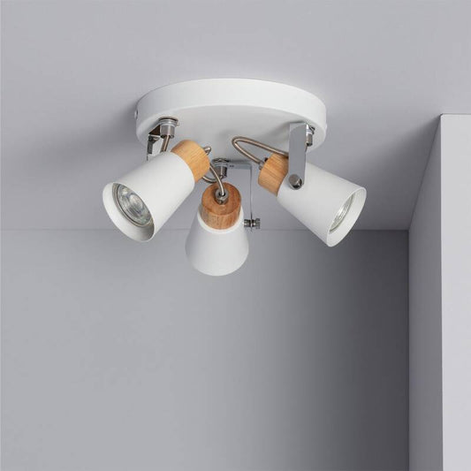 Plafonnier LED Mara 3 Spots Orientable en Acier et Bois, IP20, 12W