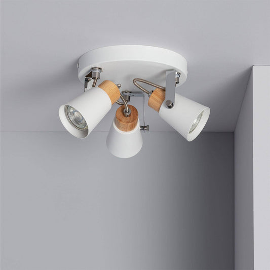 Plafonnier LED Mara 3 Spots Orientable en Acier et Bois, IP20, 12W