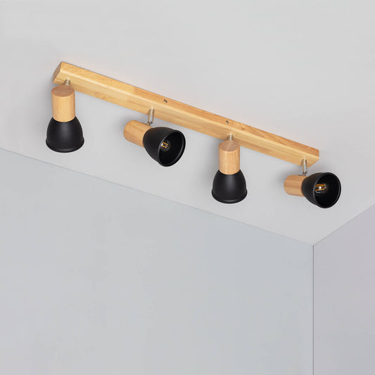 Plafonnier 4 Spots en Métal et Bois, IP20, 20W