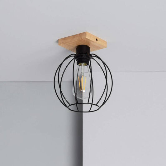 Plafonnier LED E27 en Bois et Métal, 20W, IP20, Intérieur