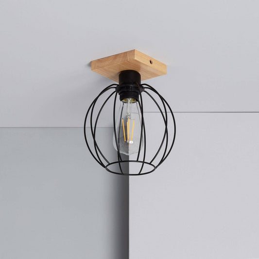 Plafonnier LED E27 en Bois et Métal, 20W, IP20, Intérieur