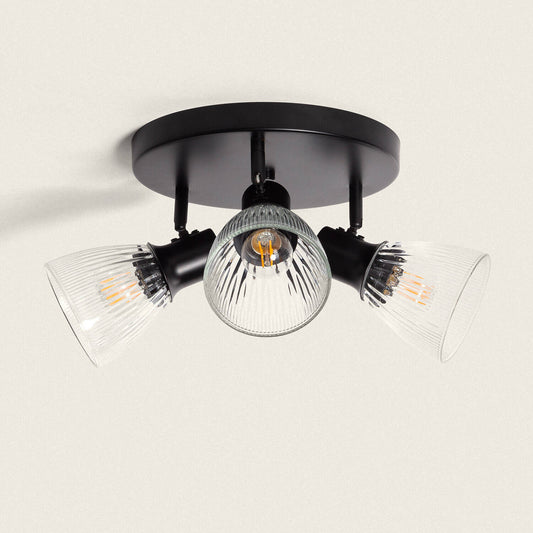 Plafonnier 3 Spots Orientables Métal et Verre, IP20, 20W