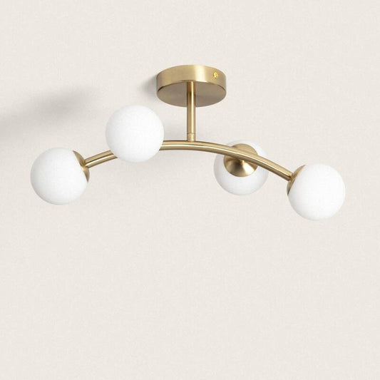 Plafonnier LED 4 Spots 12W IP20 Doré en Verre et Métal