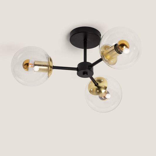 Plafonnier 3 Spots en Métal et Verre, IP20, 20W, Installation en Saillie