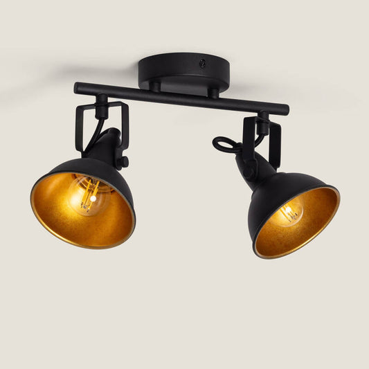 Plafonnier Orientable 2 Spots Noir, IP20, 20W, Installation en Saillie