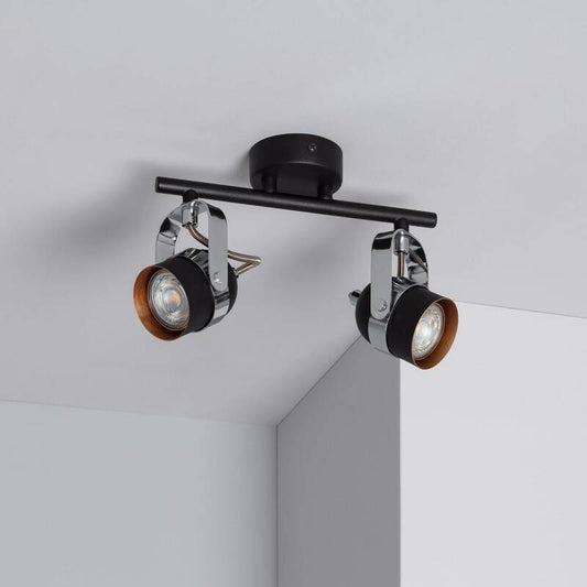 Plafonnier Orientable 2 Spots GU10 en Aluminium Noir, IP20