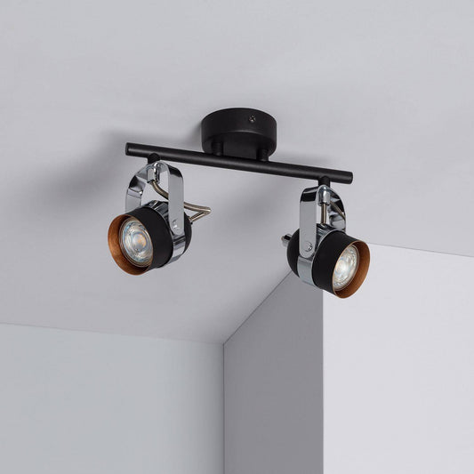 Plafonnier Orientable 2 Spots GU10 en Aluminium Noir, IP20