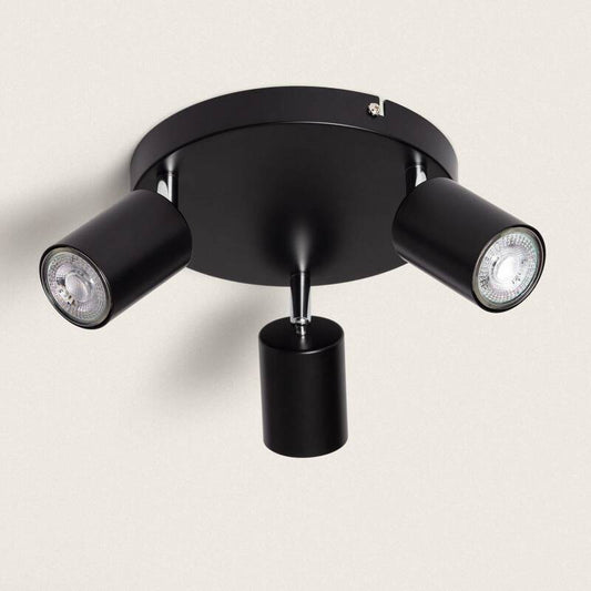 Plafonnier Orientable Métal Noir 3 Spots GU10, IP20