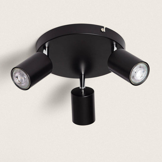 Plafonnier Orientable Métal Noir 3 Spots GU10, IP20