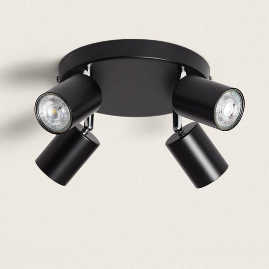 Plafonnier Orientable Métal Noir 4 Spots GU10, IP20