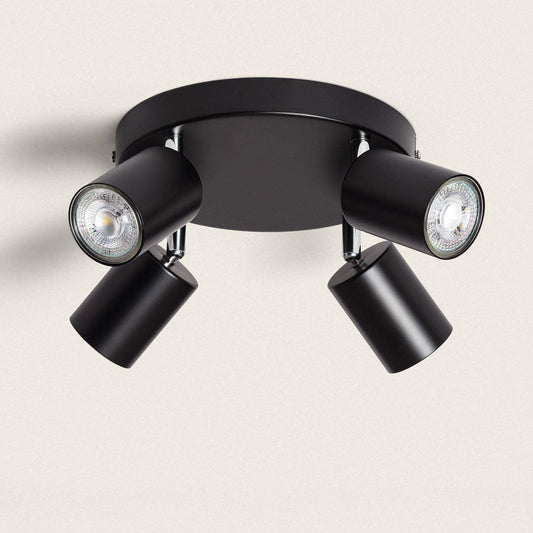 Plafonnier Orientable Métal Noir 4 Spots GU10, IP20