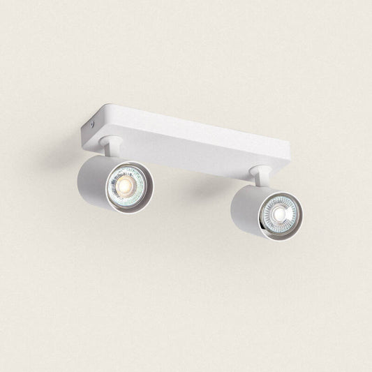 Plafonnier Orientable 2 Spots GU10, 40W, IP20, Aluminium Blanc