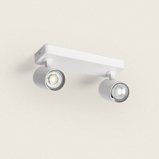 Plafonnier Orientable 2 Spots GU10, 40W, IP20, Aluminium Blanc