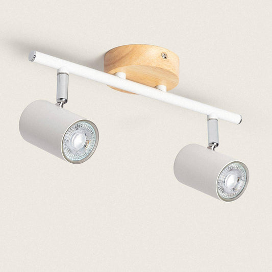 Plafonnier Orientable 2 Spots en Bois et Métal, IP20, 20W
