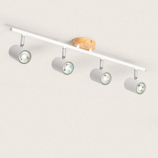 Plafonnier Orientable 4 Spots en Bois et Métal, IP20, 20W, Intérieur