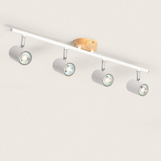 Plafonnier Orientable 4 Spots en Bois et Métal, IP20, 20W, Intérieur