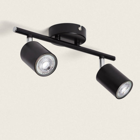 Plafonnier Orientable Métal 2 Spots Noir GU10 IP20
